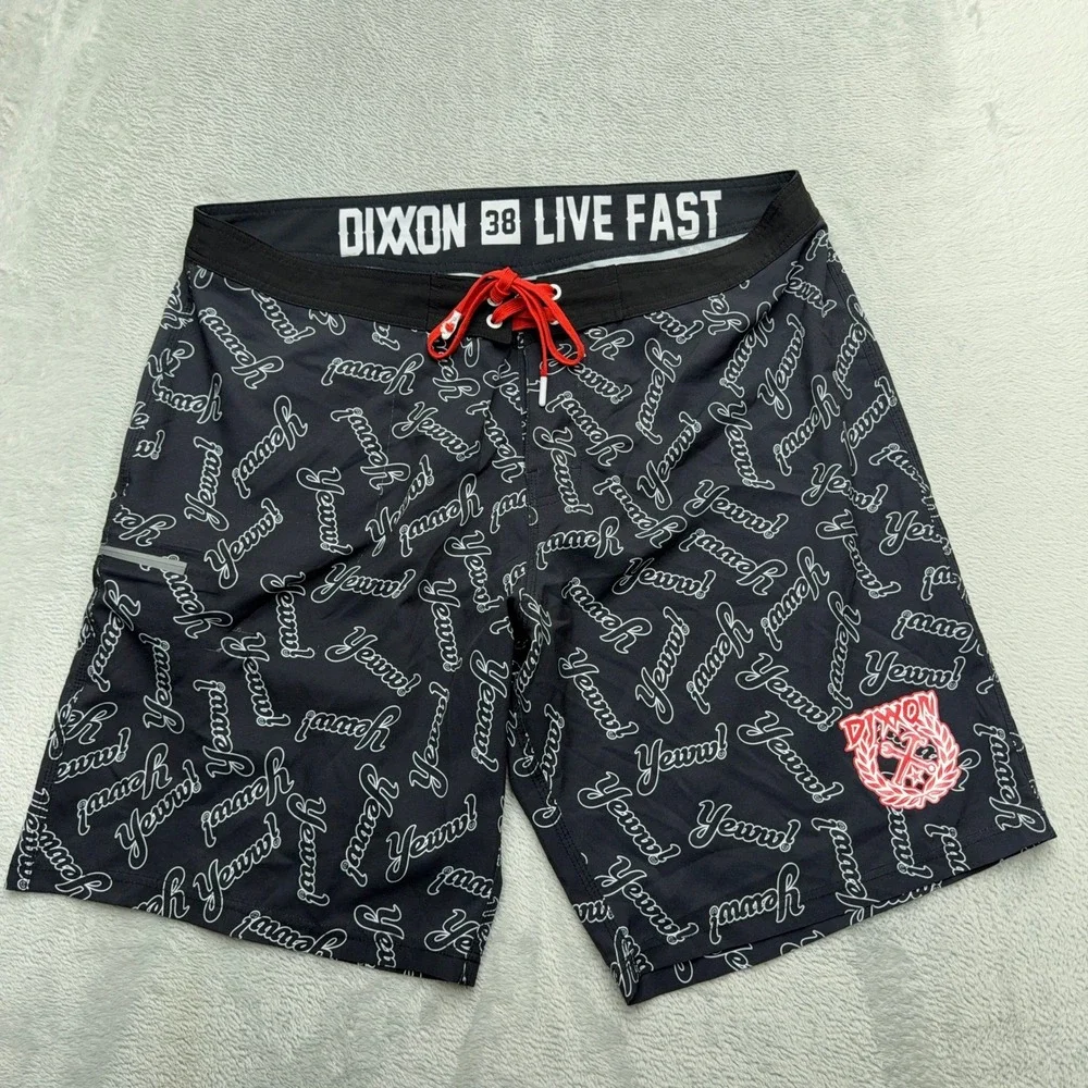 Dixxon Board Shorts Mens 38 Black Yeww Live Fast Graphic Print Swim Trunks